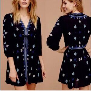 Free People Stargazer Embroidered Black Tunic Dress size XS